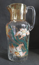 GRAND PICHET VASE VERRE EMAILLE AUX FLEURS de Narcisses ART NOUVEAU 1900 Legras