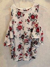 Blouse blanche à fleurs épaules ouvertes polyester T36 Jennyfer (2209045)