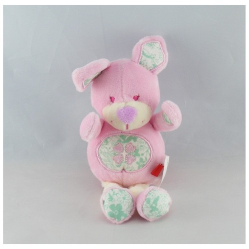 Doudou lapin rose vert - , fleurs