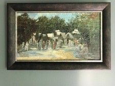 Tableau Orientaliste  Lucien PERONA 1906/1971 - Scène de marché/village africain
