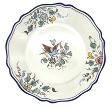 Assiette Nevers faïence XIXe décor oiseau fleurs ancien bleu manganèse antique