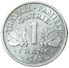 #13726 - 1 franc 1942 pré série avec les croix dans les globules SPL/FDC RARE
