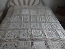 Couvre lit nappe  ancien en crochet dentelle broderie fait main look vintage XXe