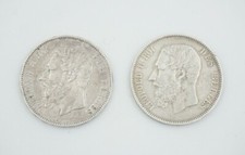 Lot 2 pieces 5 Francs Belge / en ARGENT / 1873 et 1875 / Etat TTB-SUP