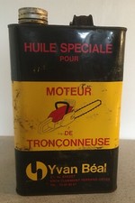 Ancien bidon Yvan Beal tronçonneuse old oil can alter Ölkanister