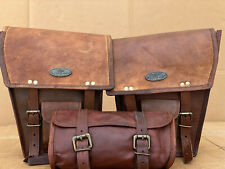 3 Sacs Côté Pochette Cuir Sacoches Pour Moto 2 Sac ( Fauve Marron)