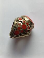 Grosse bague en métal argenté intaille oiseau Extrême Orient taille 63