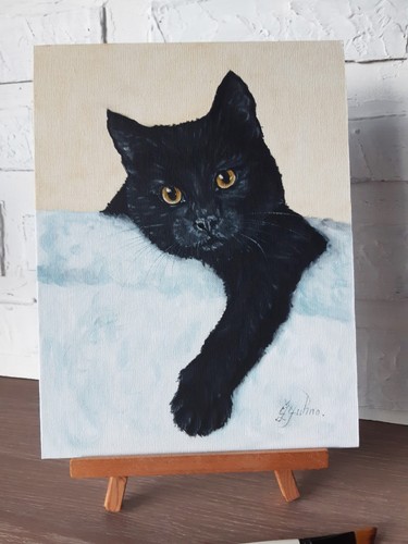 Charmant chat noir - , peinture