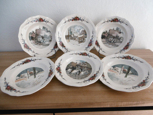 Six asssiettes creuses faience - asssiettes,