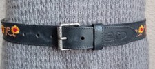 Ceinturon vintage en cuir noir pleine fleur brodée pour femme Chevignon