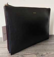 PAUL SMITH Noir Cuir Accordéon Étui Folio Fermeture Éclair Fichier Détail Bnib