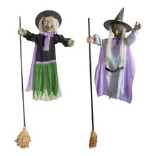 Balai de sorcière volant et effrayant avec activation sonore, décoration