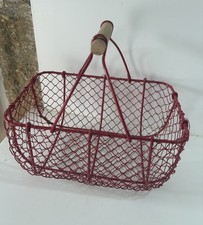Joli panier à Œufs Fil De Fer Rouge Poignée Bois Cuisine Déco Cueillette