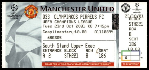 Ticket 2001 manchester united - ticket,