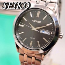 Montre Homme Seiko Solar Silver Round Day Date 1253 Vintage Solar Powered