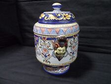 ANTOINE MONTAGNON NEVERS XIX° POT COUVERT FAIENCE AVEC TÊTES D'HOMME EN RELIEF