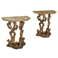 Paire de Tables de Chevets Anciennes Style Rococo XXe Siècle Originales