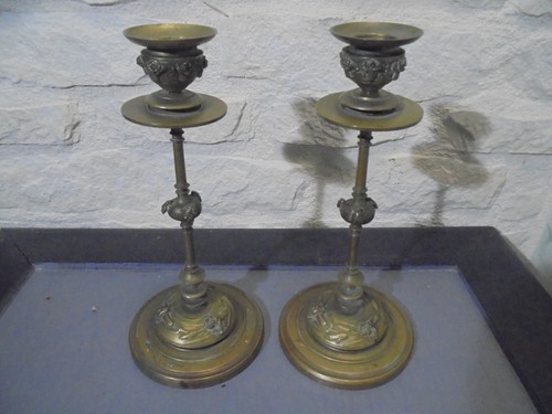 Paire bougeoirs bronze - bougeoirs,