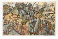 Par GABARD . A l'attaque . Poilus dans les tranchées