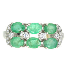 925 Argent Sterling non Chauffé Ovale Vert Émeraude 4x3mm Simulé Cz Ring Size 6