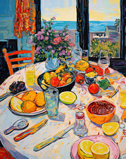 Affiche colorée art mural de cuisine océanique pour table de petit déjeuner...