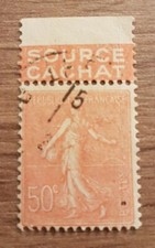 Timbre France N°199 Type I Oblitéré bande publicitaire "EVIAN : Source Cachat"