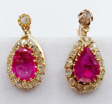 Dormeuses antique or 18k rubis synthétiques et diamants (circa 1920)
