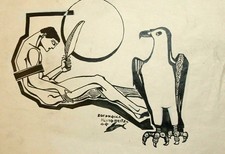 Tableau ancien encre portrait