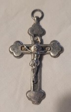 ANCIENNE CROIX CRUCIFIX CHRIST JÉSUS PENDENTIF MÉTAL ARGENTÉ # A7