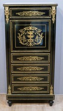 Secrétaire De Dame Napoléon III En Bois Laqué Noir Et Marqueterie De Laiton XIX