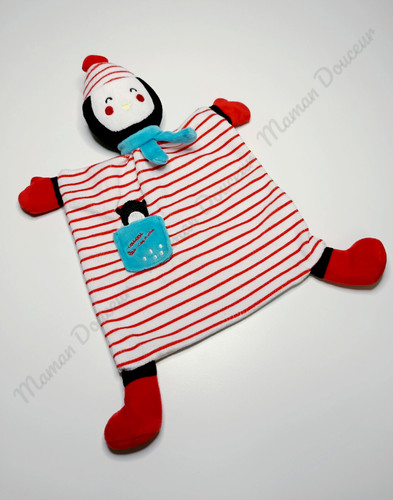 Doudou plat pingouin - plat, blanc