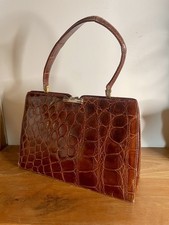 Adorable Sac en cuir crocodile véritable marron vintage
