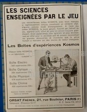 BOITES D'EXPERIENCES KOSMOS JEUX JOUETS CHIMIE PHYSIQUE ORSAT publicité 1930