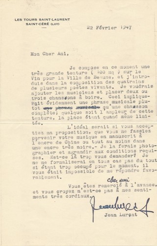 Jean lurçat lettre signée - lettre,