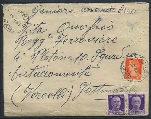 Italie 1943 enveloppe 100 - 1943, 100%