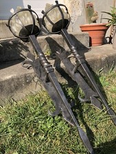 Appliques torchères Fer forgé avec flamme en verre dépoli XXeme .applique murale