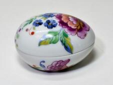 Vtg Rochard Limoges France Porcelaine Violet Bleu Fleur Oeuf Forme Bibelot Boite