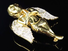 Yellow Gold Finish Mens 2 Inch Genuine Diamond Angel Slide Pendant Charm 0.85 ct