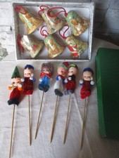Lot  Ornements de Noël vintage BOITE 6  CLOCHES ET  6 GRANDS PIQUE EN CHENILLE