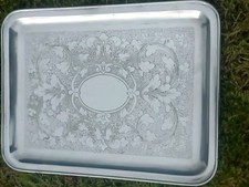 Plateau de Service Ancien en Métal Argenté 