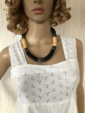 Collier de perles rondelles noires et beige Bijou Fantaisie B004