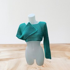 Pull court ajouré Turquoise coton Major TU( 34.36.38)Fait main au crochet- Neuf