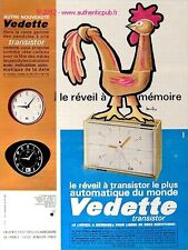 PUBLICITE VEDETTE TRANSISTOR REVEIL PENDULE COQ SIGNE BEUVILLE DE 1967 FRENCH AD