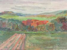 Paysage HUILE signature Gutmann ? Ciel nuage Champs Arbre Vallée potager ferme