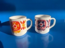 Vintage Lot Ancienne VAISSELLE LOTUS MOBIL  2 MUG TASSE COLORIS ARCOPAL Café
