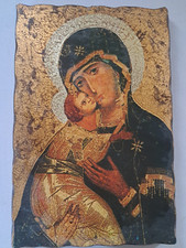 Tête De Lit Madonna Mère Sur Table Découpée Ancienne Avec Reliefs En Or 40X60 CM
