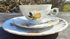 Vintage Tasse à café solitaire soucoupe et assiette motif rose jaune Bavaria