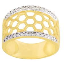1/10CT Vrai Diamant Alvéolaire Forme Mariage Bande 14K Argent Plaqué or Jaune