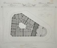 Plan MAISON LOYER Paris Sebastopol GRAVURE Bordet Davioud ARCHITECTURE XIX°