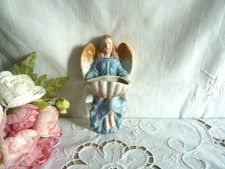 Ancien bénitier ange faience polychrome religion numéroté Germany 16cm/7cm